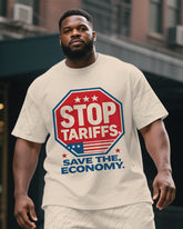 Big Men's National Theme STOP TARIFFS Printed 2-piece Short Sleeve T-Shirt Shorts Suit